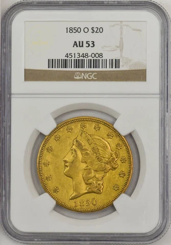 1850-O $20 Gold Liberty AU53 NGC 946659-2 Cover