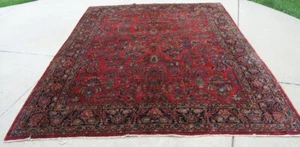 Antique Oriental Rug Carpet Sarouk Mohajeran 9x12 ft Reds and Blues - Picture 1 of 24