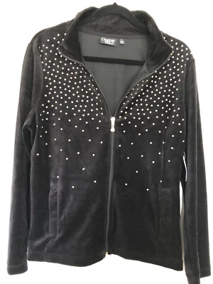 NWT Onque Casuals Black Velour Long Sleeve Zipper Front Jacket w/Gold Studs LG - Image 1 of 3