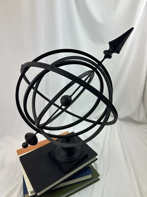 Escultura de orbe de hierro fundido decoración esfera armilar negra de colección rústica industrial Foto 1 de 4