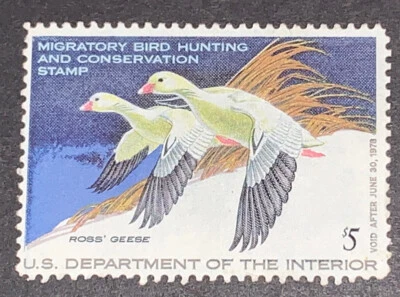 Travelstamps: 1977 US DUCK STAMPS  SCOTT #RW44 $5 ROSS' S GEESE MINT OG LH - Image 1 of 4