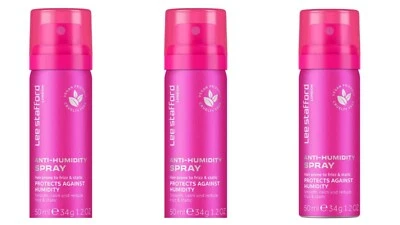3 x Lee Stafford Mini Anti-Humidity Spray 50ml For Hairs, White - Travel Size