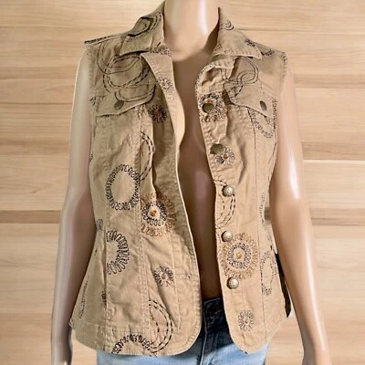 Chaleco Hearts of Palm para mujer 12 bordado con botones elástico denim sin mangas Foto 1 de 4