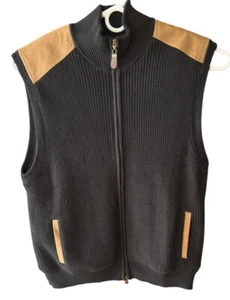 Orvis Shooting Vest Mens Large Black Full Zip Shoulder Padded Patches Cotton - Picture 1 of 7