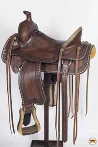 Sujetador 17 pulgadas Western Horse Saddle cuero americano rancho cuerda Hilaons - Imagen 1 de 7