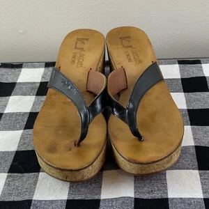 K JACQUES PLATFORM WEDGE SANDAL IN Black Patent Leather And Cork Size 39 US 8.5 - Picture 1 of 6