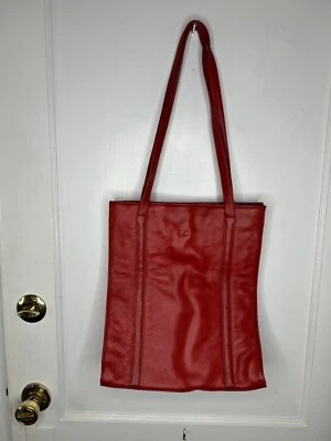 Bolso de mano de viaje de trabajo de cuero rojo Levenger alto grande Foto 1 de 4