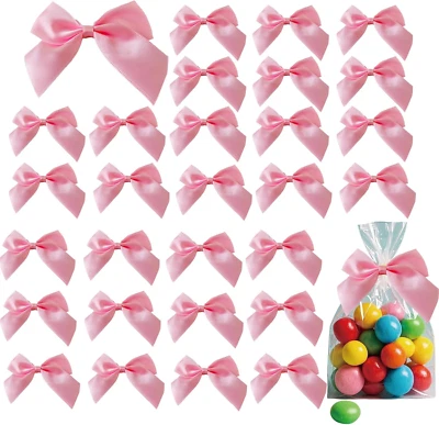 50PCS Pink Satin Ribbon Bows, Pink Bows for Gift Wrapping, Pink Bows Twist Tie B Foto 1 de 4