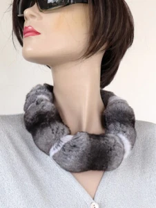 Pelz Schal Chinchilla Boa Loop Fell Kragen Collier Kette Besatz Natur Grau Luxus - Picture 1 of 4