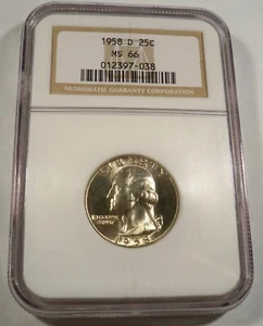 1958-D NGC MS66 WASHINGTON QUARTER 25c NICE VERY VERY LIGHT GOLD TINT MS 66 - Picture 1 of 6