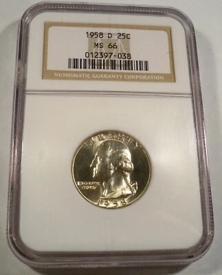 1958-D NGC MS66 WASHINGTON QUARTER 25c NICE VERY VERY LIGHT GOLD TINT MS 66 - Image 1 of 4