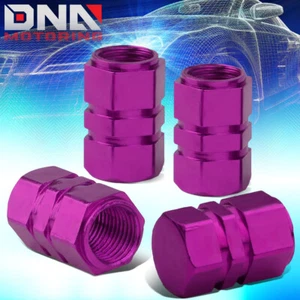 4PCS 17MM HEXAGONAL PURPLE ALUMINUM TIRE RIM AIR PORT DUST COVER VALVE STEM CAPS - Picture 1 of 5