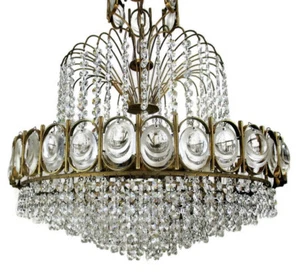 Palwa Chandelier 8 Tier  Gold Plated Swarovski Crystal Prisms 1960s Germany HTF  - Picture 1 of 12