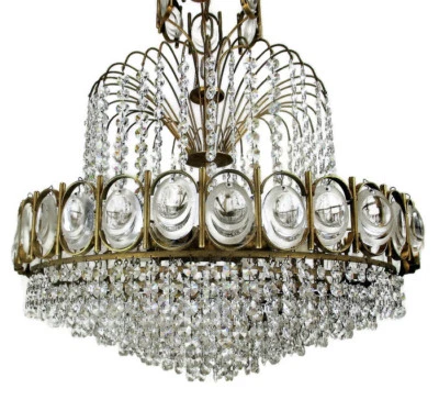Palwa Chandelier 8 Tier  Gold Plated Swarovski Crystal Prisms 1960s Germany HTF  - Image 1 of 4