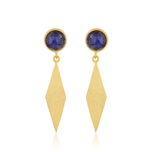 Lapis lazuli 18k Gold Plated 925 Sterling Silver Drop Earrings Gemstone Jewelry - Picture 1 of 3
