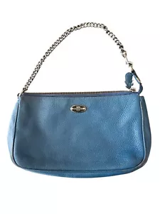 Coach Blue Pebbled Leather Large Wristlet Purse - Picture 1 of 4