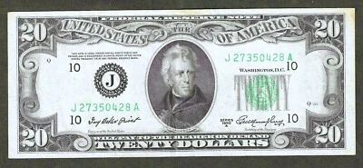 1950-A $20 KANSAS CITY FEDERAL RESERVE NOTE - EXTREMELY FINE FR 2069-J - Image 1 of 2