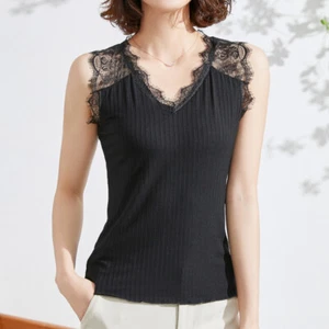 Top Sleeveless V-neck Hollow Out Sexy White Black New Women Modal Lace Tank - Picture 1 of 8