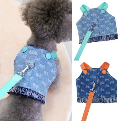 Pet Chest Strap Leash Traction Rope Pet Puppy Jeans Vest Soft Breathable Chic ☾ - Image 1 of 4