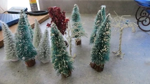 Vintage Christmas Decorated Bottle Brush Trees Frosted 13 TOTAL - Picture 1 of 6