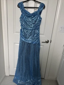 Sequin Mermaid Prom Dress Size Medium With Slit Cowl Neckline - Picture 1 of 5