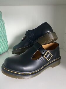 Dr Martens Polley T Strap Mary Jane Black Smooth Leather Womens Size 7 EU 38