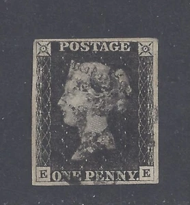 GREAT BRITAIN QV 1d INTENSE BLACK EE 4 MARGINS PLATE 6 GOOD USED SG AS40 - Picture 1 of 2