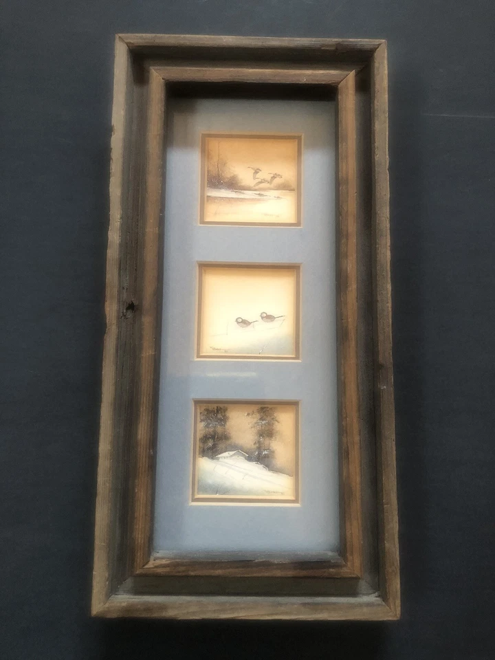 pintura al óleo en miniatura enmarcada con tres pinturas escena de invierno Foto 1 de 4