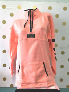 Victorias Secret PINK Quarter Zip Mock Neck Pullover Sweatshirt Light Orange NWT