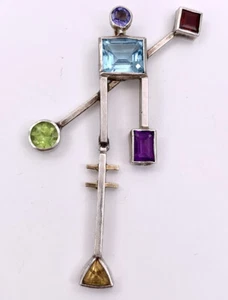 14k Sterling & platinum Geometric Modernist Birthstones Piedras preciosas - Imagen 1 de 12