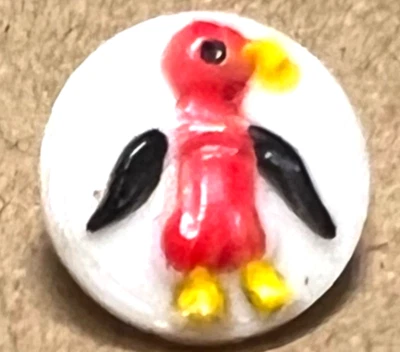 Sweet Kiddie HP White Glass w Red  PENGUIN Button 3/8”  Raised Design Very Cute - Image 1 of 4