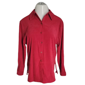 Joanna Button Up Collared Shirt ~ Sz PM ~ Red ~ Long Sleeve - Picture 1 of 4