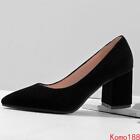 Womens Velet Chunky Heel Pointed Toe Slipp On Wedding Party Pumps Shoes New