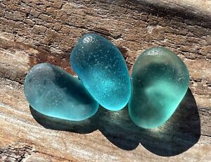 STUNNING COLORS FLAWLESS SEAGLASS MERMAIDS TEAR LOT OF (3),WOW!