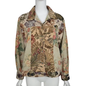 COLDWATER CREEK Women's Tapestry Trucker Jacket Size L Floral Patchwork Boxy - Picture 1 of 14