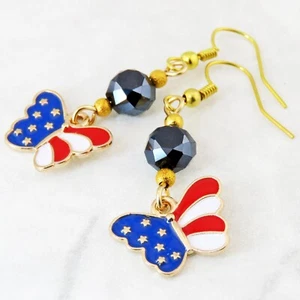 Pendientes Mariposa Bandera Esmalte 4 de Julio Patriótico Dorado Por SoniaMcD - Imagen 1 de 17