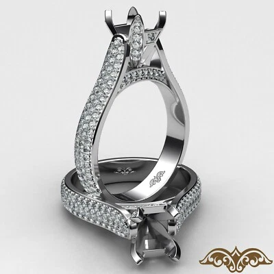 Halo Pave Setting Oval Semi Mount Diamond Engagement Ring Bridge Accent 1.45Ctw. - Image 1 of 4
