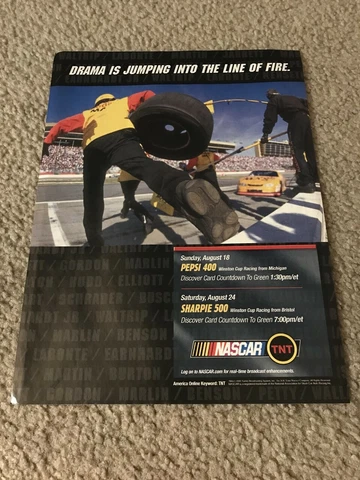 Vintage NASCAR ON TNT Poster Print Ad 2002 PEPSI 400 SHARPIE 500 RACE Cover