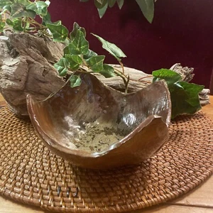 Handcrafted Art Pottery Slab Built Bowl Matte Earth Tones Free Signed W/ Symbol - Picture 1 of 12