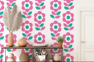 Cherry Blossom Wall Decal Geometric Vintage Modern 80x22 Wall Decal - Picture 1 of 8