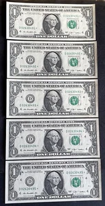 $1 USA Replacement Star Notes(*) D 02630491-495 2003 Unc Minor Foxing - Picture 1 of 2