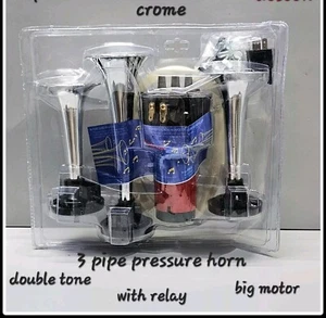 3 Pipe horn set Car/Tractor/Truck Air Pressure Horn Chrome 12volt - Bild 1 von 2