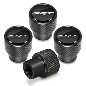 SRT Logo in Black on Black Aluminum Tire Valve Stem Caps for Dodge Jeep - Picture 1 of 4
