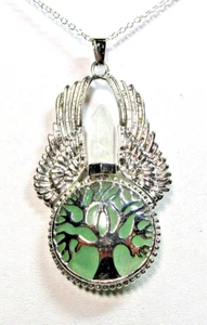Silver Tone Prehnite Winged Tree Of Life Pendant 18" Necklace - NWOT (#3399) - Picture 1 of 5