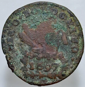 BOLOGNA - INNOCENZO XII 1691-1700 -AE/ 1/2 BOLOGNINO 1697  RARISSIMA ! - Picture 1 of 2