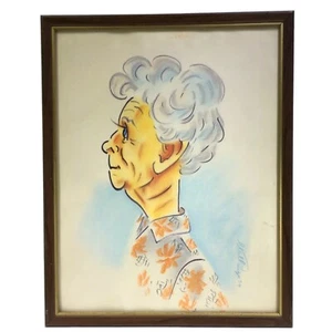 Grandma Older Woman Caricature Signed Stallings 13 1/2” Vintage 1974 Framed - Picture 1 of 11
