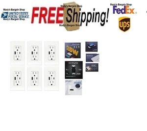 Commercial Electric White (6-Pack )3.6 Amp Dual USB Charger & 15 Amp Receptacle - Picture 1 of 6