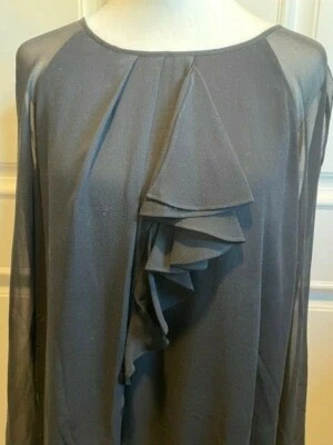 Blusa Ellen Tracy Negra, Delicada Mangas Anchas Transparentes, 100% Seda - Talla M Foto 1 de 4