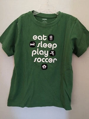Camiseta de fútbol Gymboree Eat Sleep Play niños niños talla 6 verde Foto 1 de 3