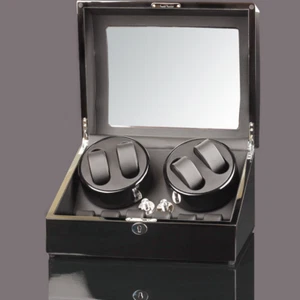 1x Relojes Automáticos 4 Cajas Enrolladoras de Reloj con 6 Almacenes Piano Caja Negra Brillante - Imagen 1 de 9